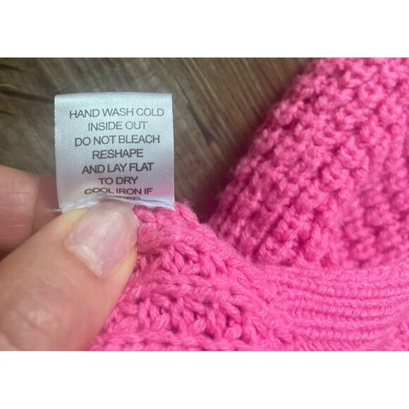 Womens Pink V-Neck Waffle Knit Sweater XL Acrylic Comfort Stretch Warm - Picture 5 of 6